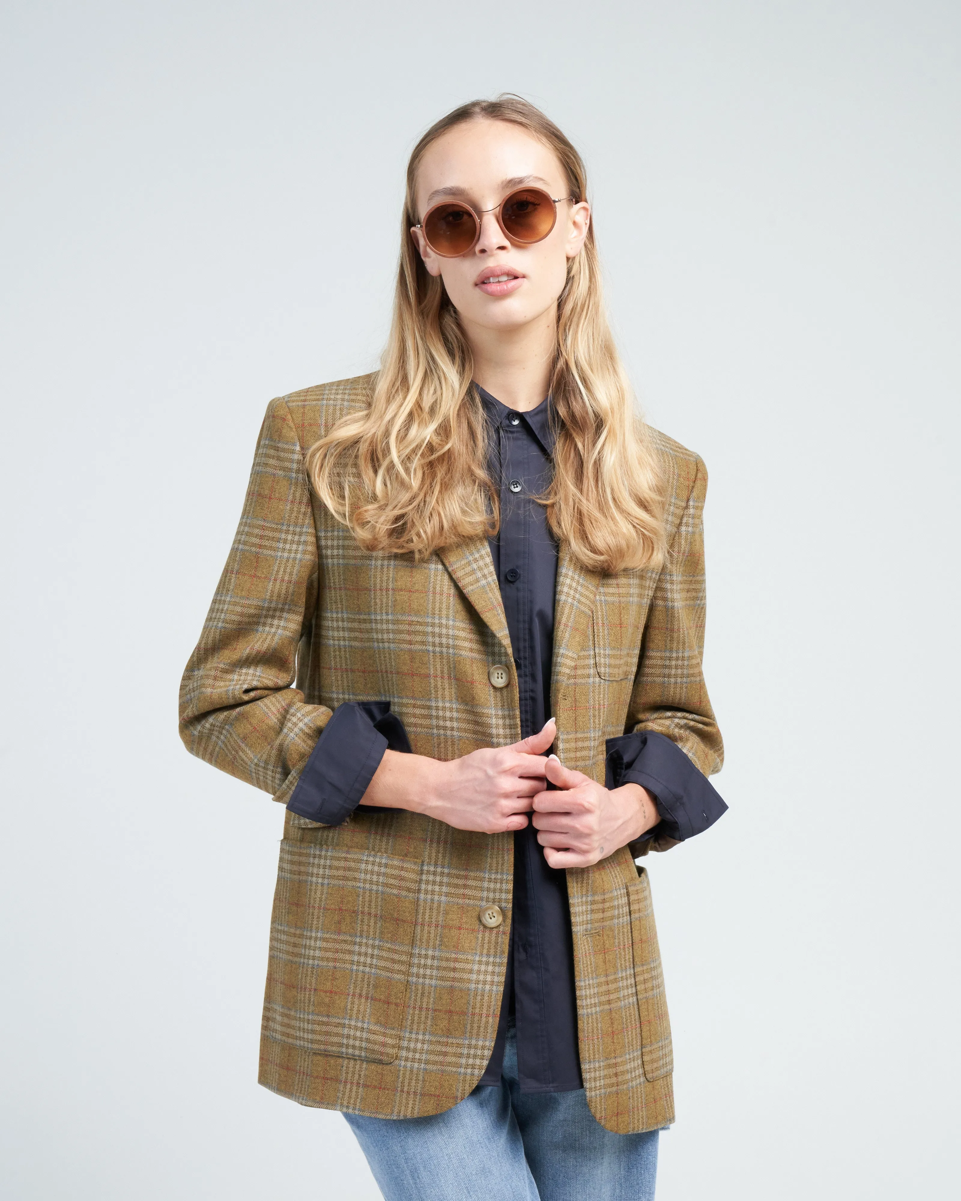 hopper plaid dennis blazer - tan multi