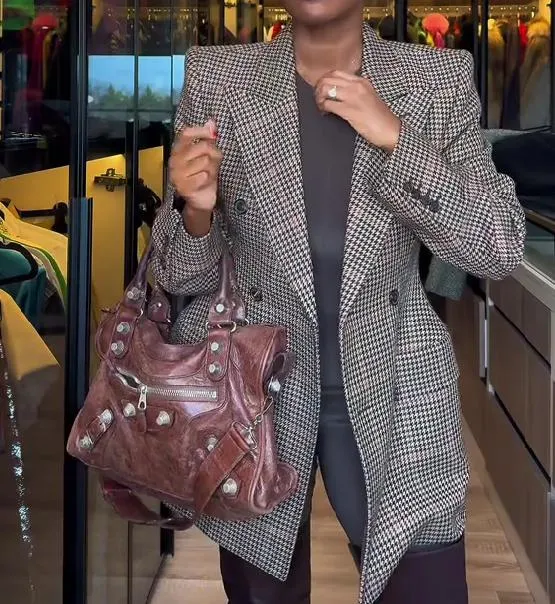 Houndstooth hourglass wool blazer
