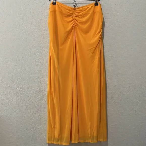 HOUSE OF HARLOW 1960 Ruched Midi Skirt, Marigold, Size L