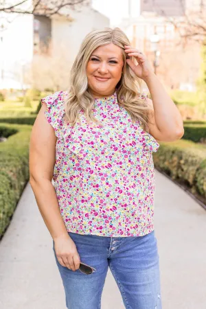 I Know The Way Ruffle Sleeve Blouse- White & Pink