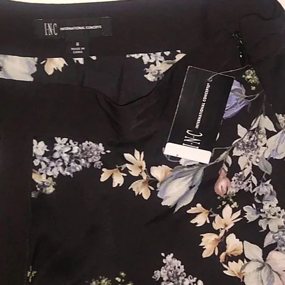 Inc Black Floral Printed Asymmetrical Slit Skirt 8