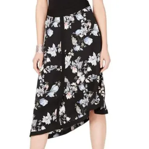 Inc Black Floral Printed Asymmetrical Slit Skirt 8