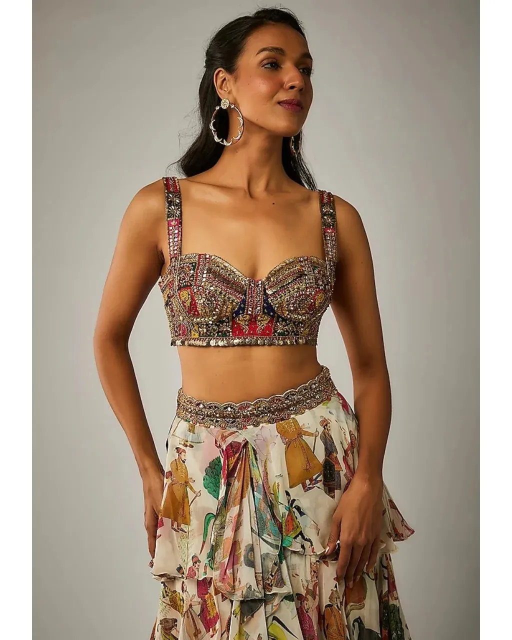 Ivory Printed Ruffle Skirt Set