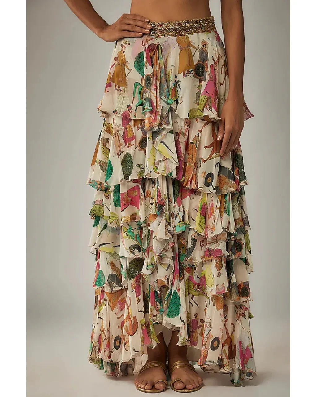 Ivory Printed Ruffle Skirt Set
