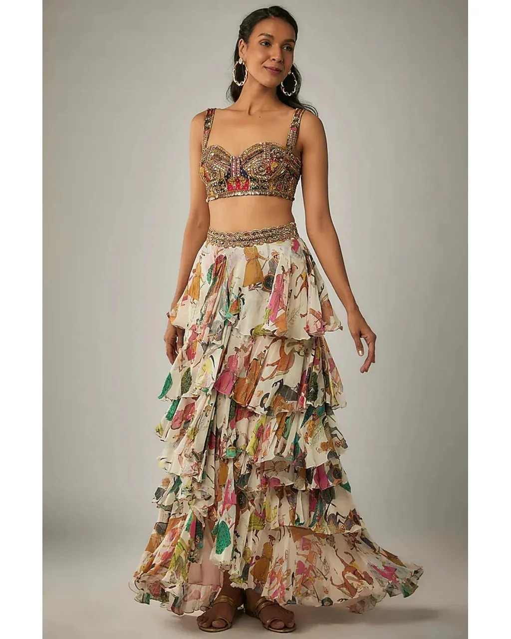 Ivory Printed Ruffle Skirt Set