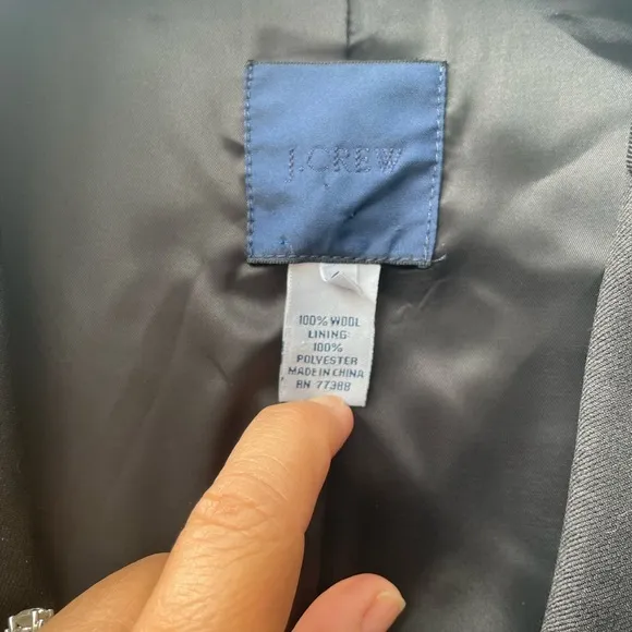 J. Crew 100% Black Wool Lining  Super‎ 120s Two Button Blazer - Sz 8