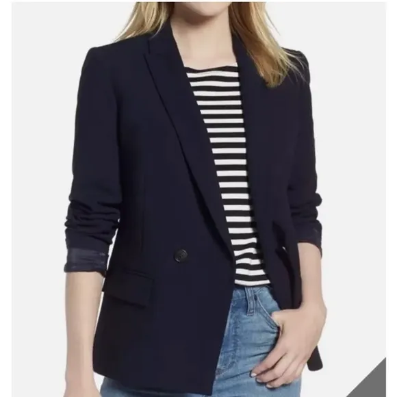 J. CREW Dover Blazer Navy‎ Blue Double Breasted DoverBlazer Suit Jacket Size 8