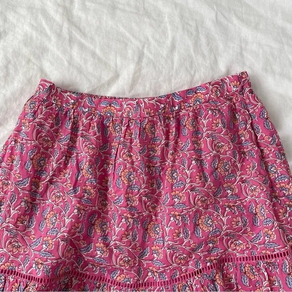 Jcrew SMALL Tiered midi skirt in pink vines block print lined cotton AO831 maxi