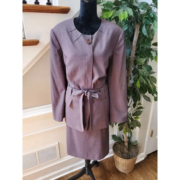 John Meyer Women Gray Polyester Single Breasted Blazer &amp; Skirt 2 Piece Suit 22W