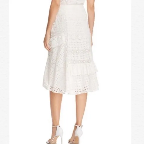 Joie Jarvee White Eyelet Lace Asymmetrical Midi Slip Skirt - 8