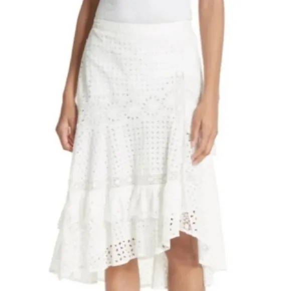 Joie Jarvee White Eyelet Lace Asymmetrical Midi Slip Skirt - 8