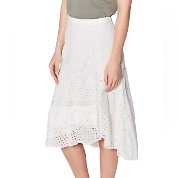 Joie Jarvee White Eyelet Lace Asymmetrical Midi Slip Skirt - 8
