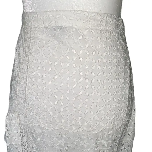 Joie Jarvee White Eyelet Lace Asymmetrical Midi Slip Skirt - 8
