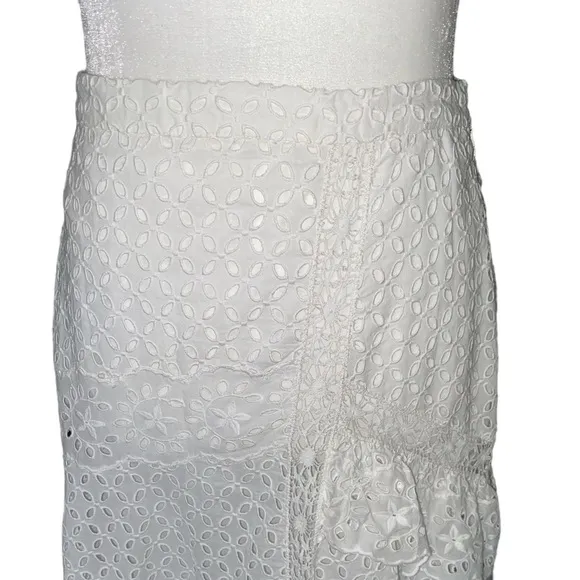 Joie Jarvee White Eyelet Lace Asymmetrical Midi Slip Skirt - 8