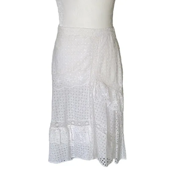 Joie Jarvee White Eyelet Lace Asymmetrical Midi Slip Skirt - 8