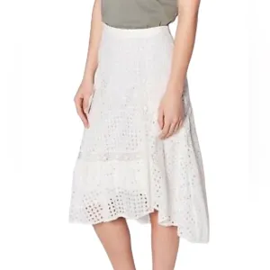 Joie Jarvee White Eyelet Lace Asymmetrical Midi Slip Skirt - 8