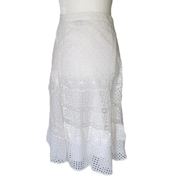 Joie Jarvee White Eyelet Lace Asymmetrical Midi Slip Skirt - 8