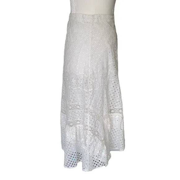 Joie Jarvee White Eyelet Lace Asymmetrical Midi Slip Skirt - 8