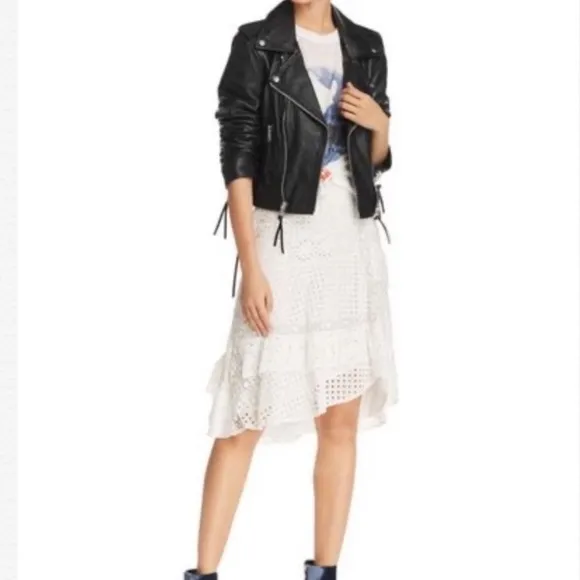 Joie Jarvee White Eyelet Lace Asymmetrical Midi Slip Skirt - 8
