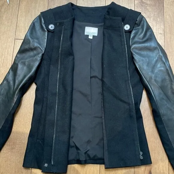 Judith &amp; Charles wool leather versatile jacket blazer US2 office to night