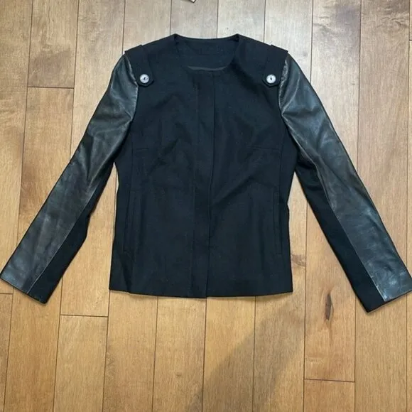 Judith &amp; Charles wool leather versatile jacket blazer US2 office to night