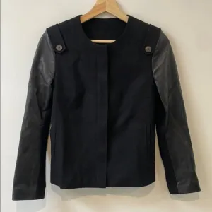 Judith &amp; Charles wool leather versatile jacket blazer US2 office to night