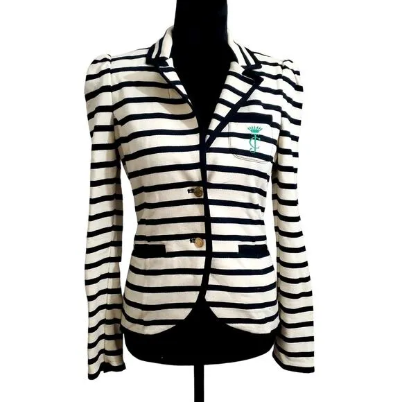 JUICY COUTURE Women's Ponte Striped Nautical Fitted Blazer Black/Cream size M