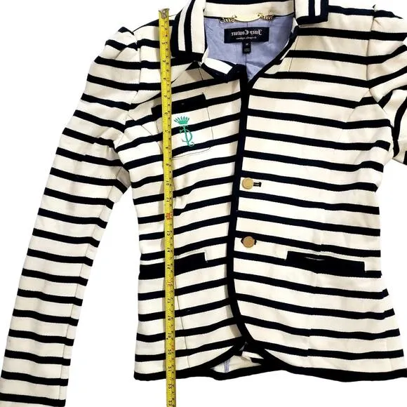 JUICY COUTURE Women's Ponte Striped Nautical Fitted Blazer Black/Cream size M