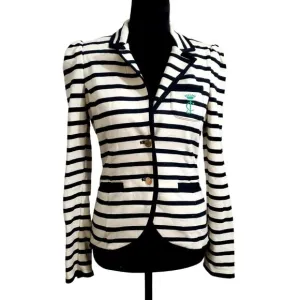 JUICY COUTURE Women's Ponte Striped Nautical Fitted Blazer Black/Cream size M