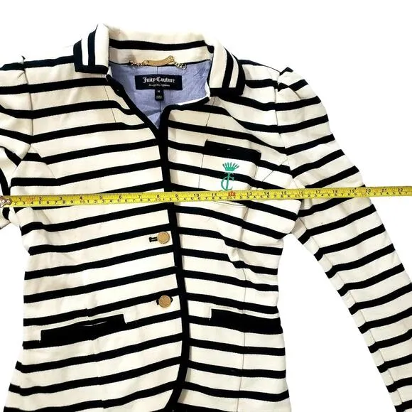 JUICY COUTURE Women's Ponte Striped Nautical Fitted Blazer Black/Cream size M