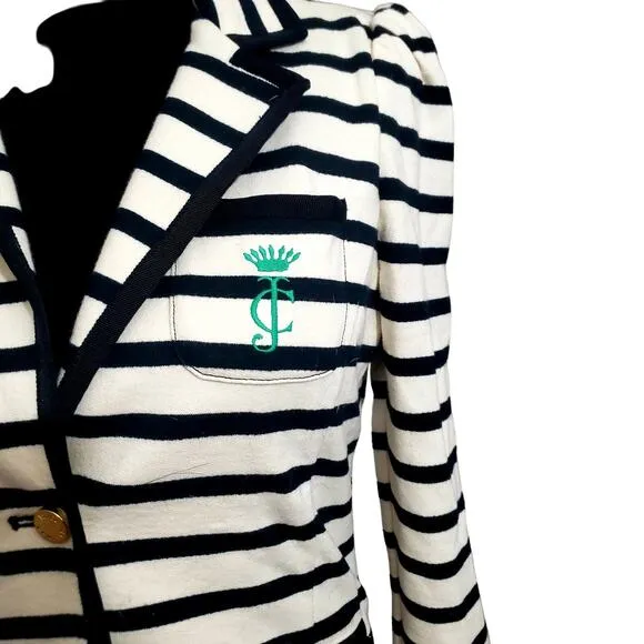JUICY COUTURE Women's Ponte Striped Nautical Fitted Blazer Black/Cream size M