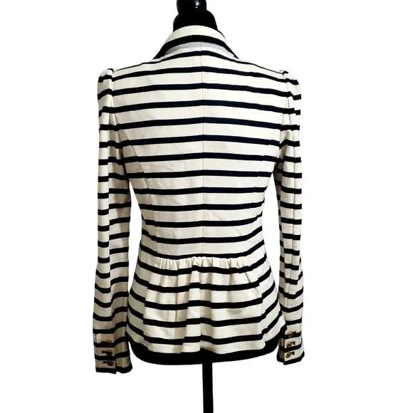 JUICY COUTURE Women's Ponte Striped Nautical Fitted Blazer Black/Cream size M