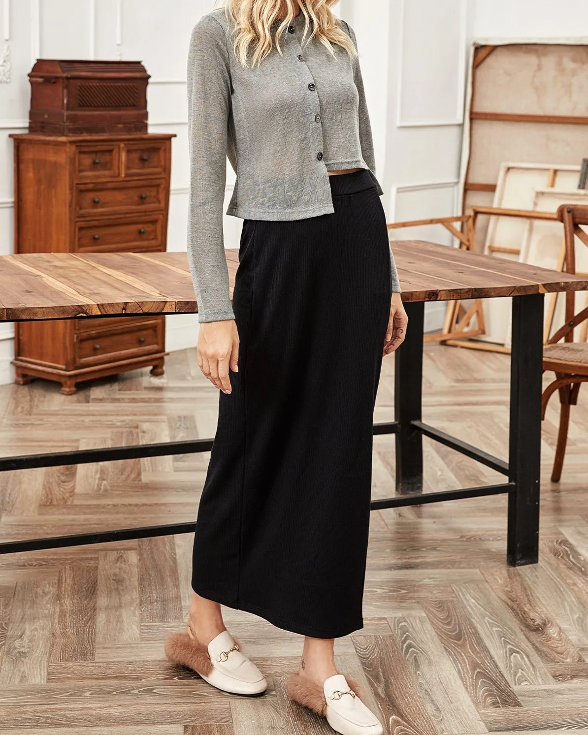 Just Go Away High Waist Side Slit Midi Skirt