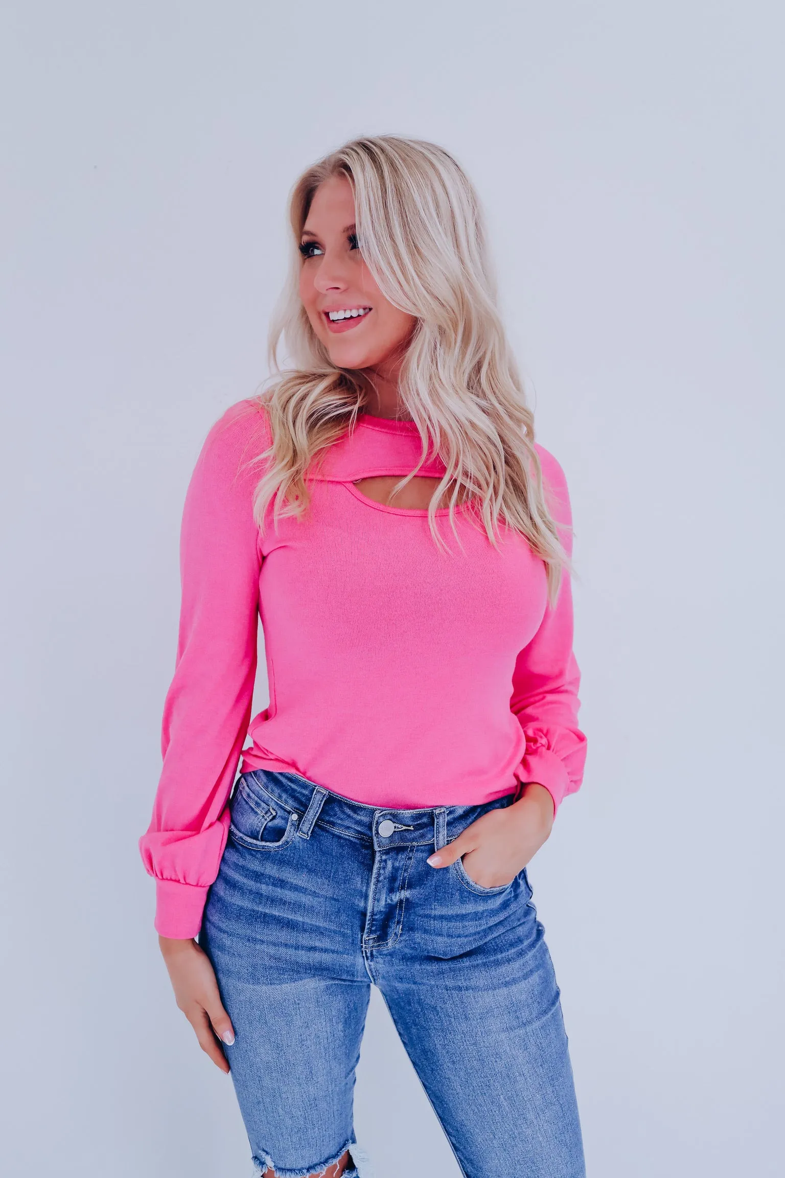 Kait Cut Out Long Sleeve Top - Pink