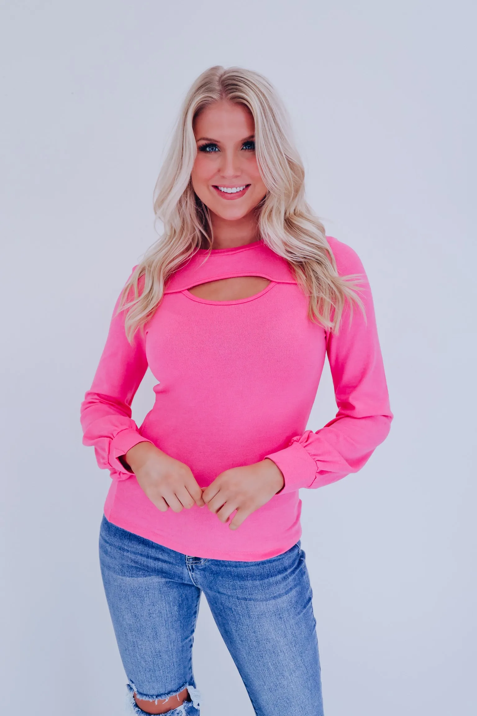 Kait Cut Out Long Sleeve Top - Pink