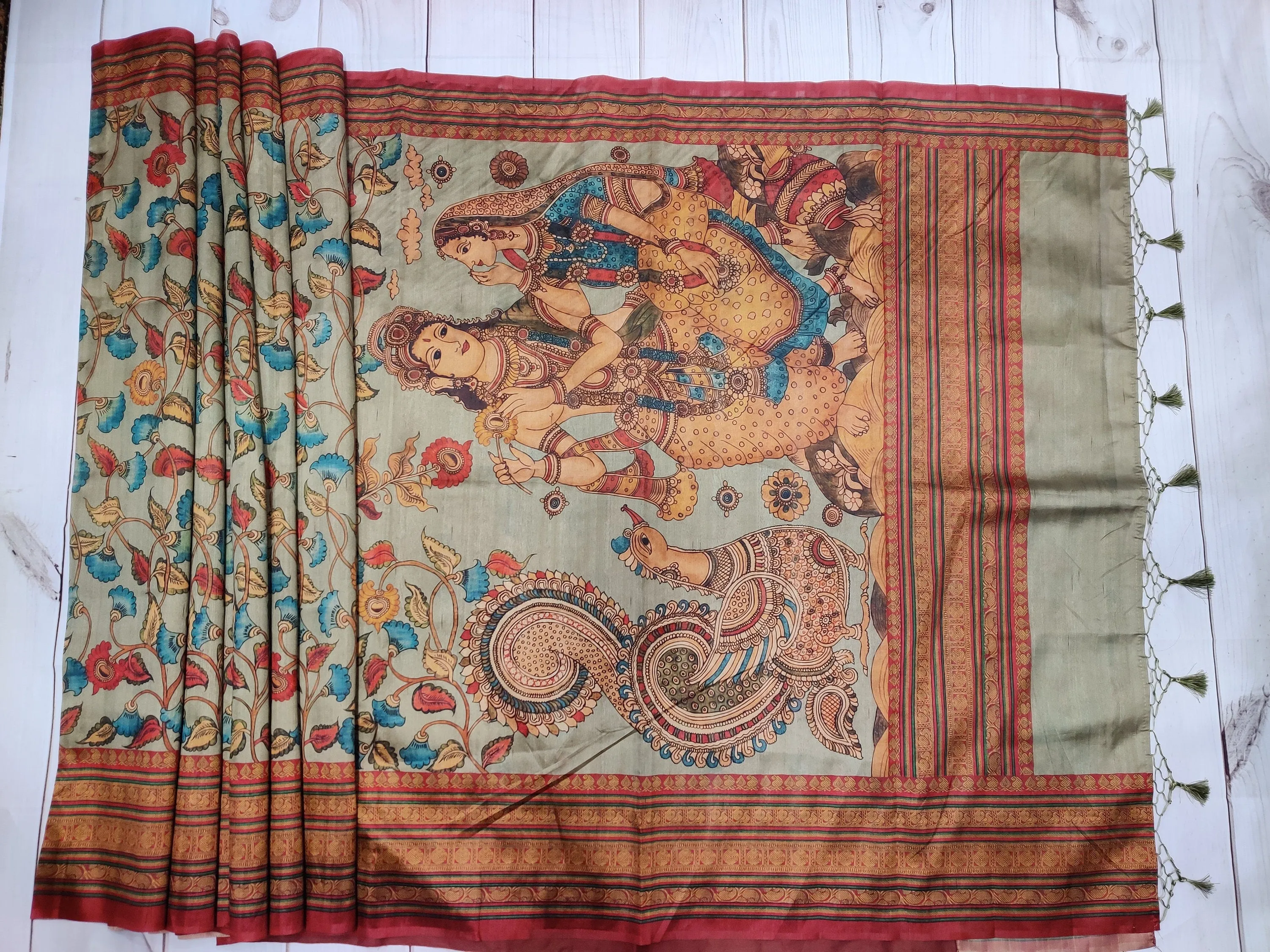 Kalamkari Sarees online,South Indian Sarees,Pure Silk Sarees,Kanjivaram Saree,kanchi pattu saree,Zari saree,blue red saree