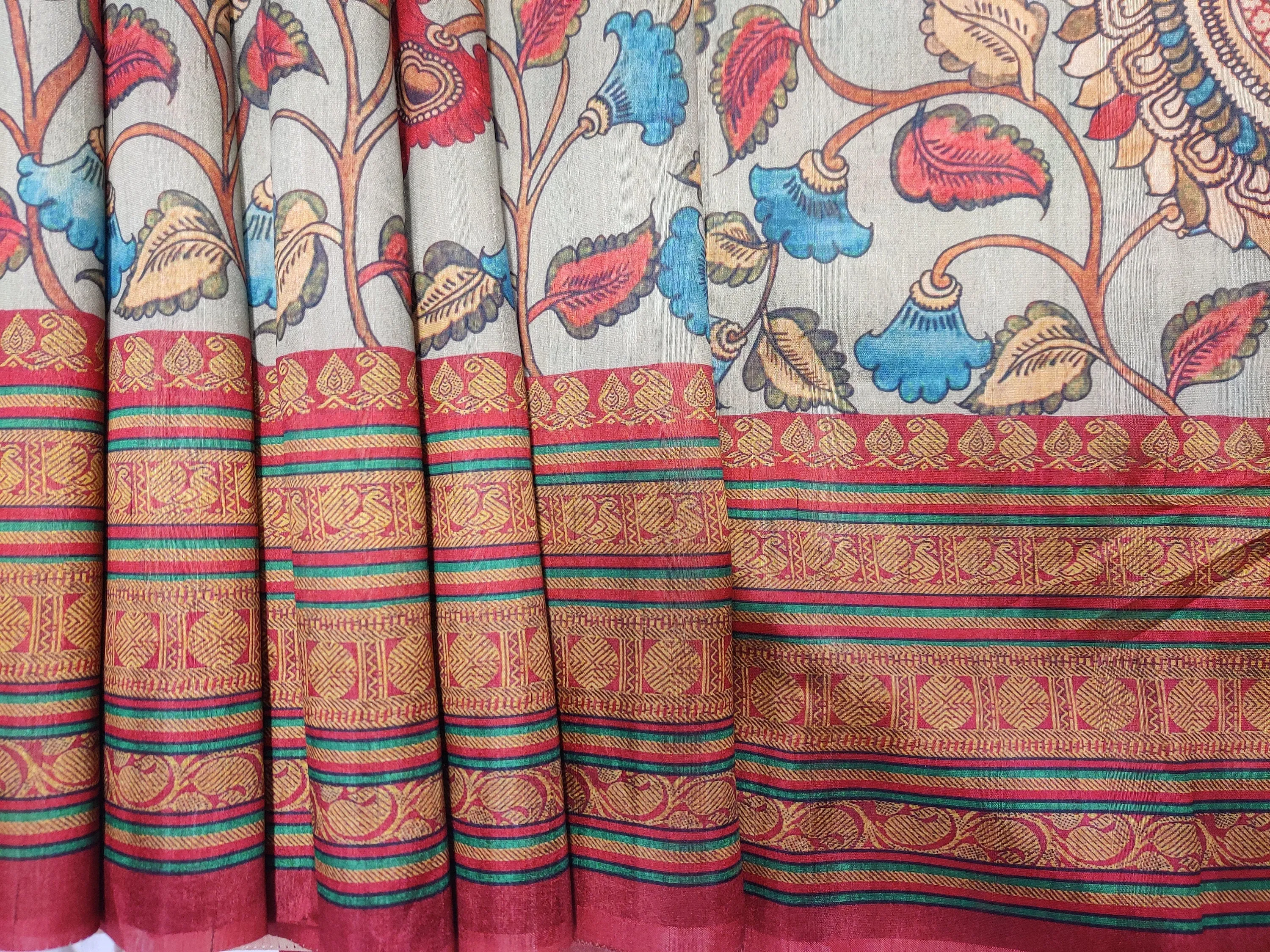 Kalamkari Sarees online,South Indian Sarees,Pure Silk Sarees,Kanjivaram Saree,kanchi pattu saree,Zari saree,blue red saree