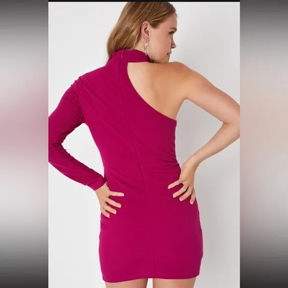 Keep It Interesting Magenta Asymmetrical Cutout Mini Dress