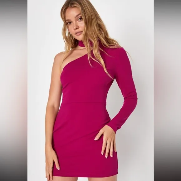 Keep It Interesting Magenta Asymmetrical Cutout Mini Dress