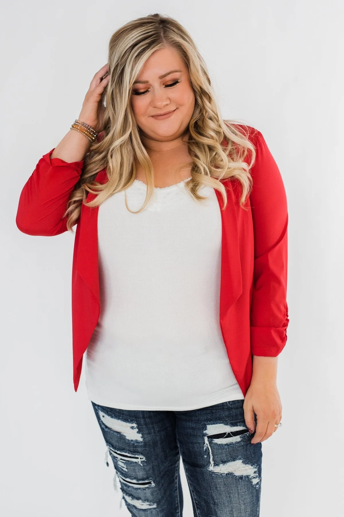 Keep It Professional Blazer- Cherry Red