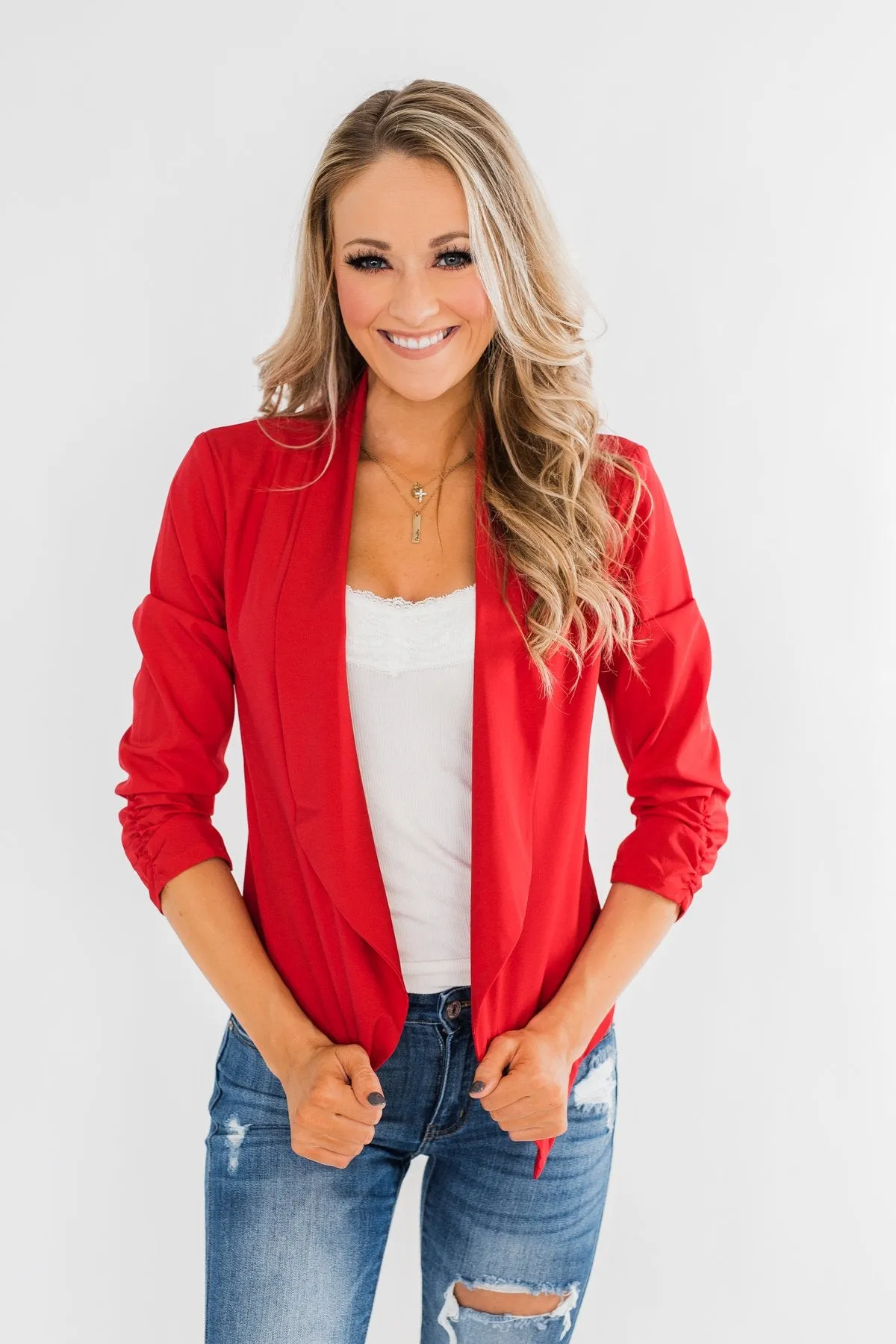 Keep It Professional Blazer- Cherry Red