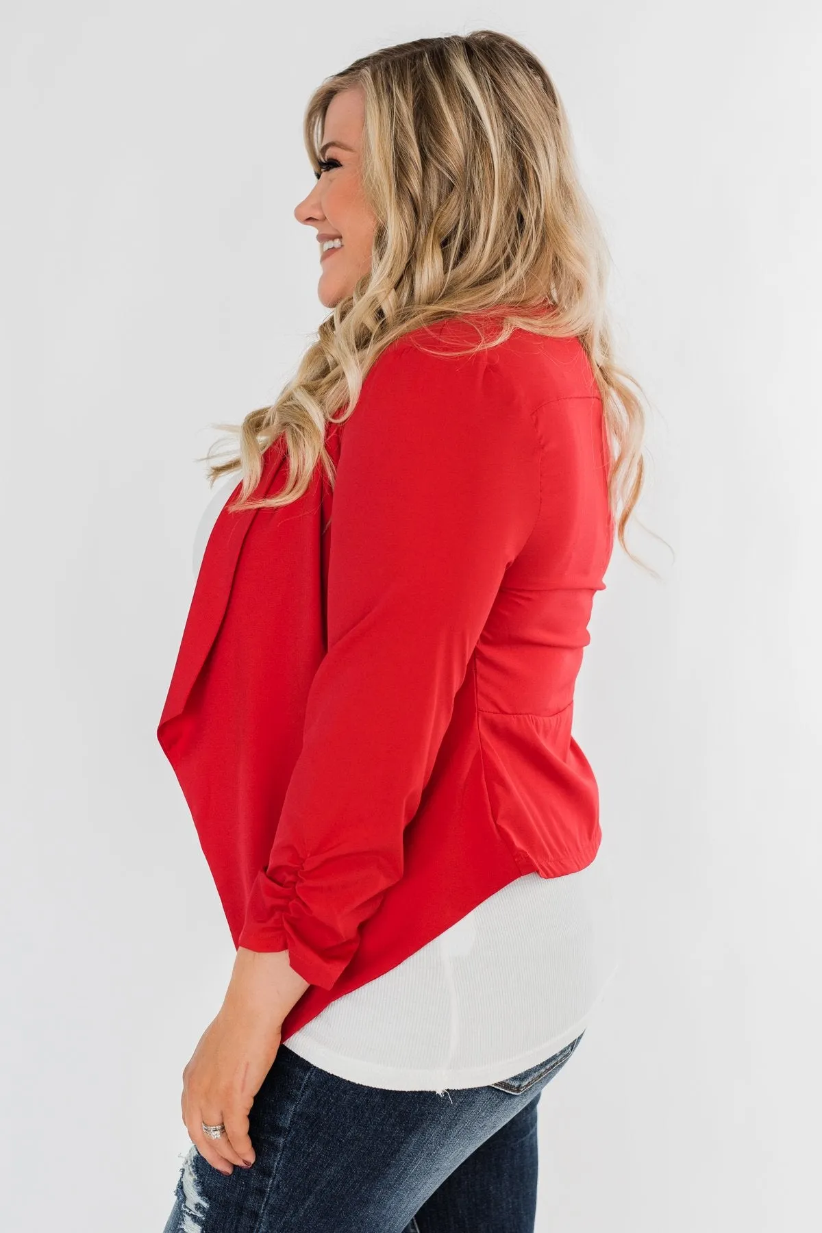 Keep It Professional Blazer- Cherry Red