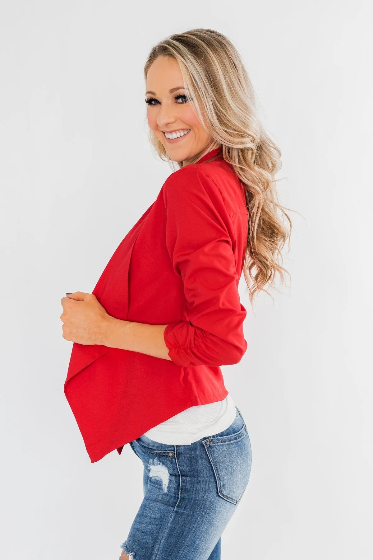Keep It Professional Blazer- Cherry Red
