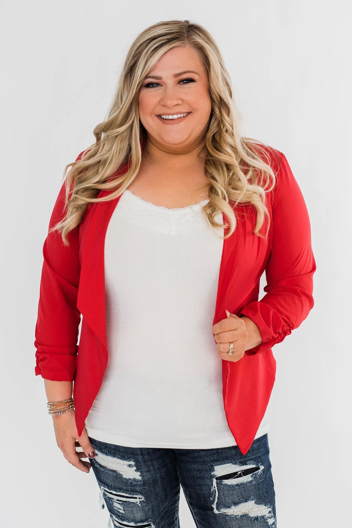 Keep It Professional Blazer- Cherry Red
