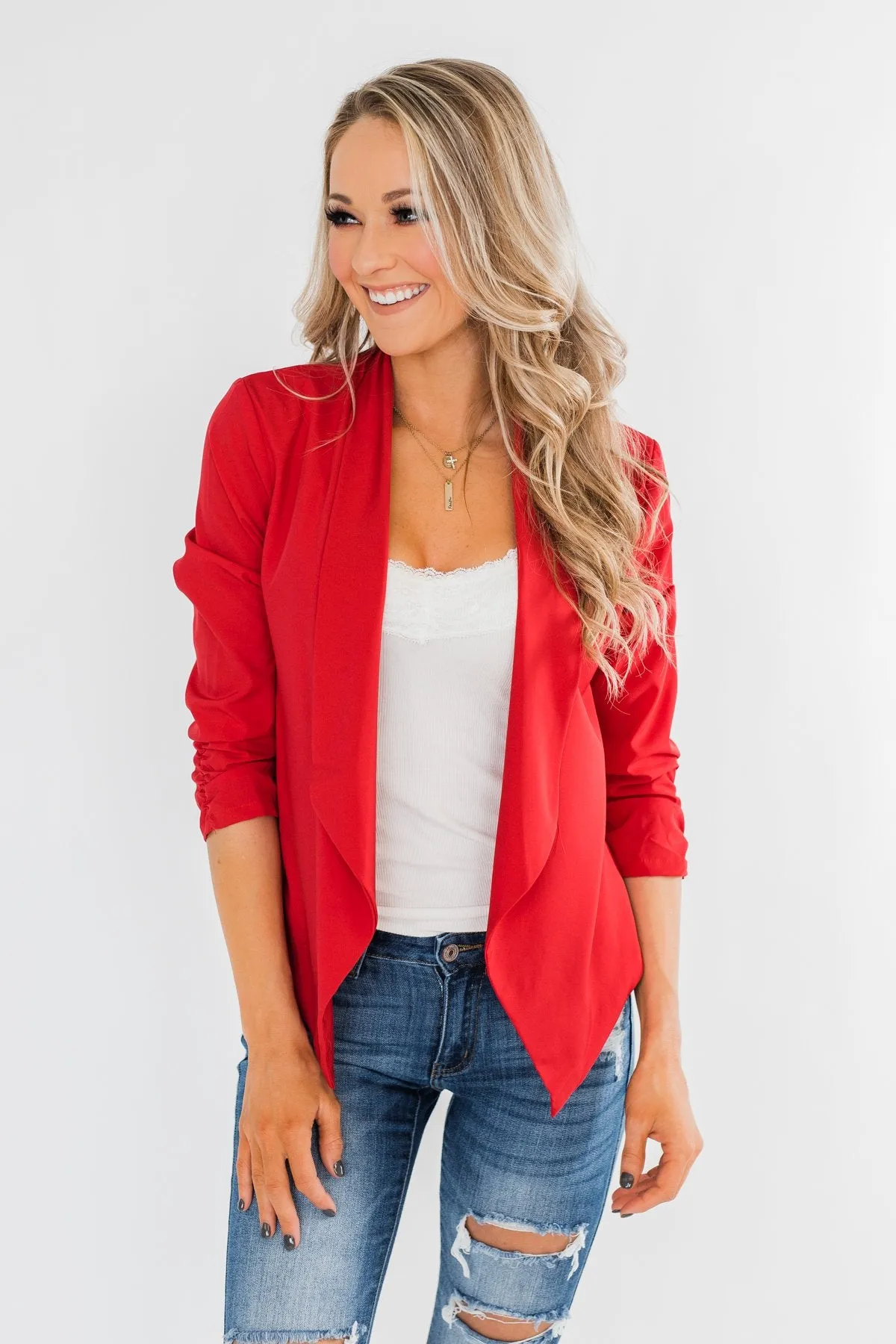 Keep It Professional Blazer- Cherry Red