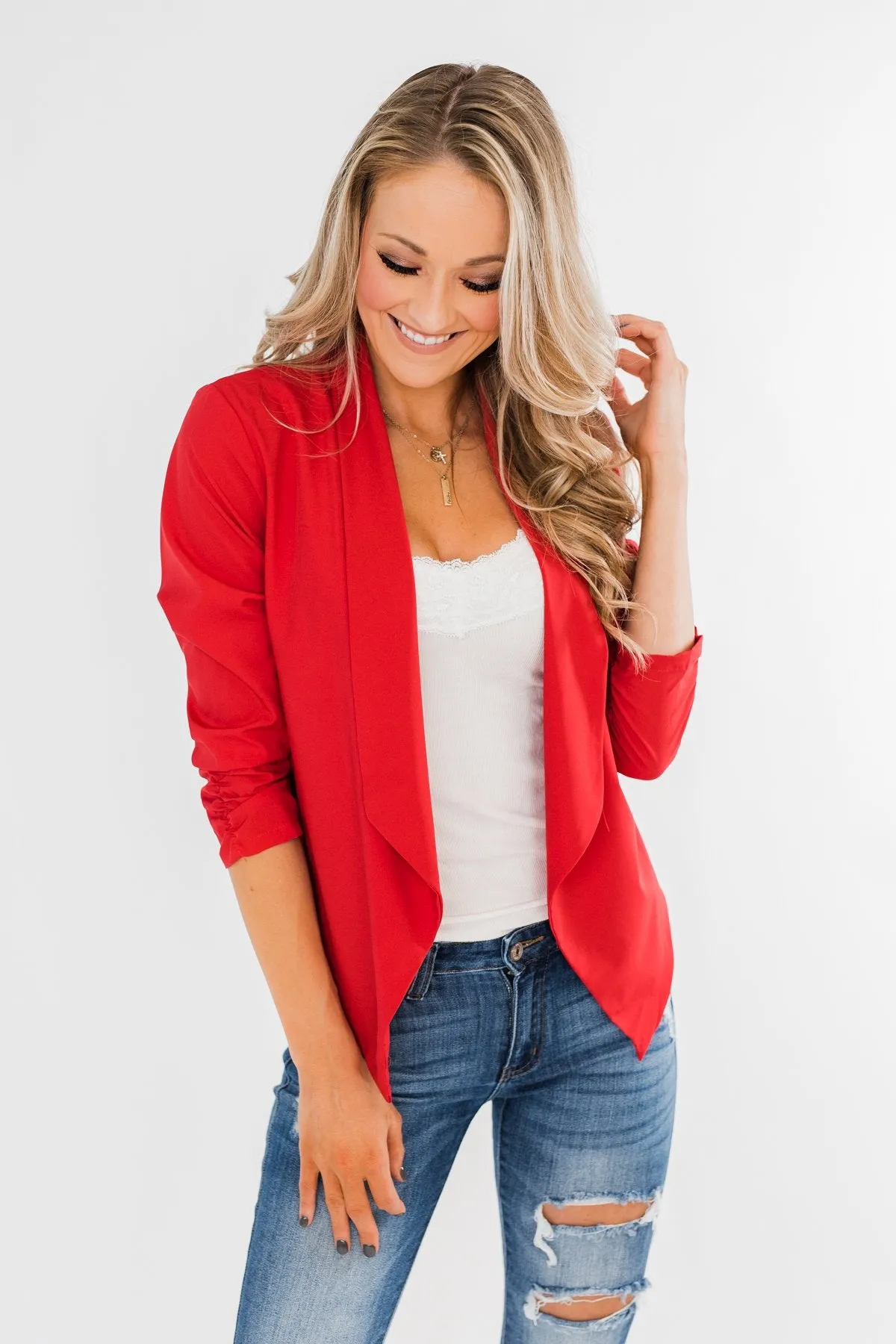 Keep It Professional Blazer- Cherry Red