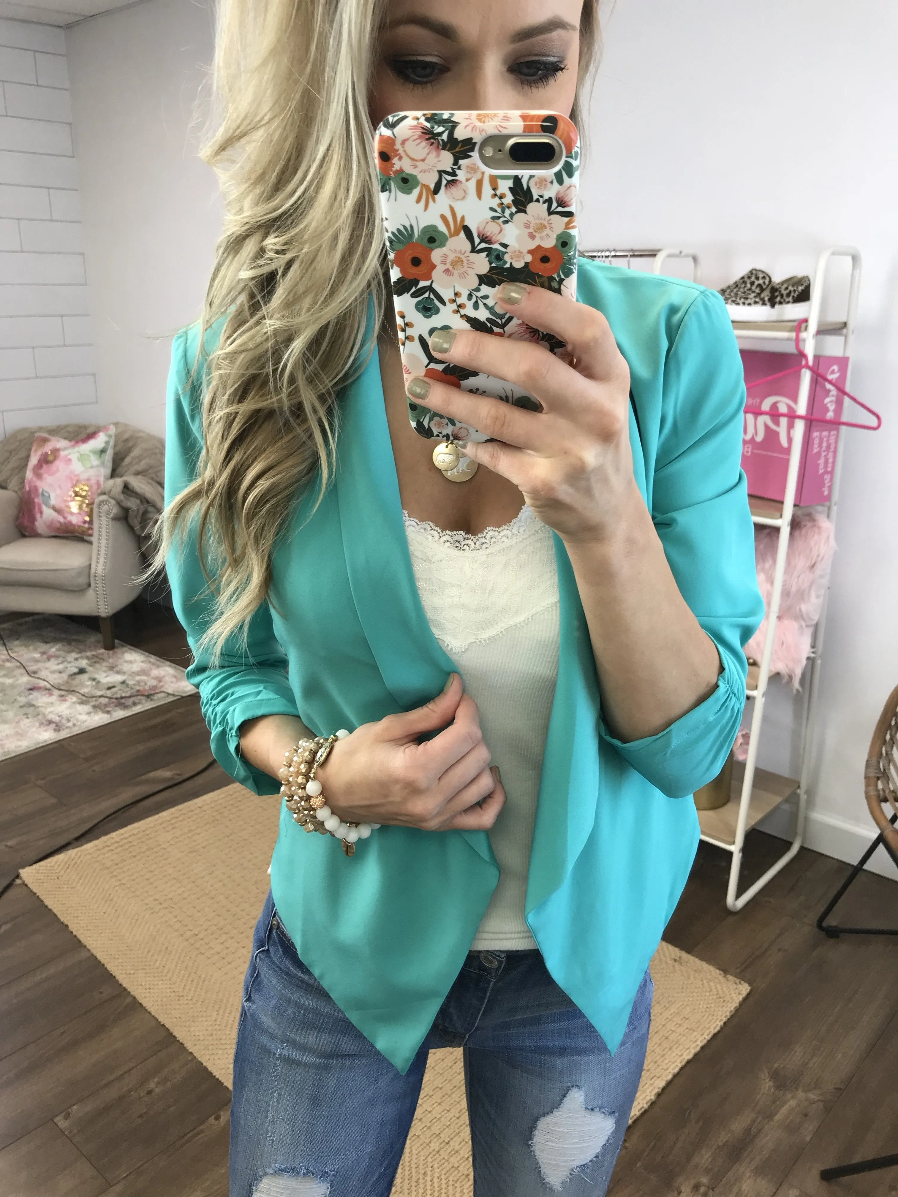 Keep It Professional Blazer- Deep Mint
