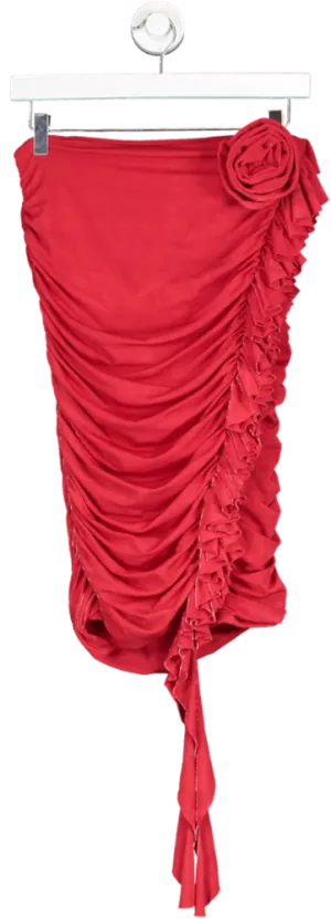 Kikiriki Red Rose Detail Ruched Midi Skirt UK S