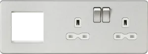 Knightsbridge SFR192RBCW Screwless 13A 2G DP Socket   2G Modular Combination Plate (R) - Brushed Chrome   White Insert