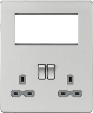Knightsbridge SFR194BCG Screwless Small Multimedia Combination  Plate - Brushed Chrome   Grey Insert